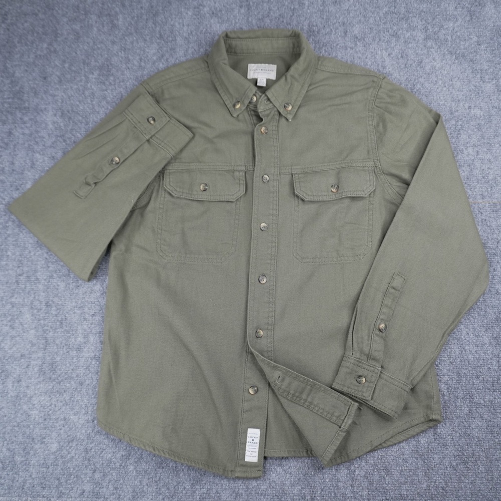Lucky Brand Button Down Shirt Men Size S Olive Green Utility Twill Long Sleeve